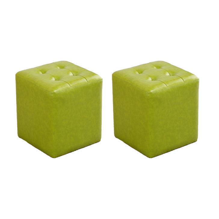 Tufted Ottoman Tear Resistant Faux Leather Contemporary Footstool Ottoman Green Square 2 Piece Set Clearhalo 'furn' 'furn_ottomans_poufs' 'Furniture' 'Living Room Furniture' 'Ottomans & Poufs' 'ottomans_poufs' 6033614