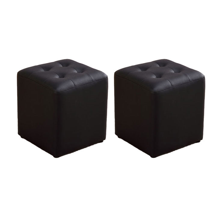 Tufted Ottoman Tear Resistant Faux Leather Contemporary Footstool Ottoman Black Square 2 Piece Set Clearhalo 'furn' 'furn_ottomans_poufs' 'Furniture' 'Living Room Furniture' 'Ottomans & Poufs' 'ottomans_poufs' 6033616