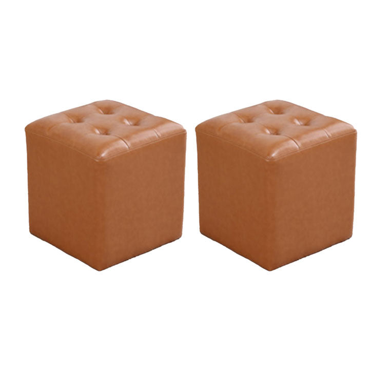 Tufted Ottoman Tear Resistant Faux Leather Contemporary Footstool Ottoman Gold Square 2 Piece Set Clearhalo 'furn' 'furn_ottomans_poufs' 'Furniture' 'Living Room Furniture' 'Ottomans & Poufs' 'ottomans_poufs' 6033618