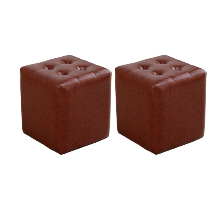 Tufted Ottoman Tear Resistant Faux Leather Contemporary Footstool Ottoman Brown Square 2 Piece Set Clearhalo 'furn' 'furn_ottomans_poufs' 'Furniture' 'Living Room Furniture' 'Ottomans & Poufs' 'ottomans_poufs' 6033619