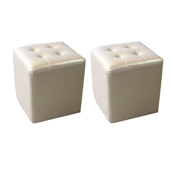 Tufted Ottoman Tear Resistant Faux Leather Contemporary Footstool Ottoman Champagne Square 2 Piece Set Clearhalo 'furn' 'furn_ottomans_poufs' 'Furniture' 'Living Room Furniture' 'Ottomans & Poufs' 'ottomans_poufs' 6033620