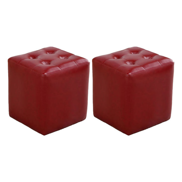Tufted Ottoman Tear Resistant Faux Leather Contemporary Footstool Ottoman Red Square 2 Piece Set Clearhalo 'furn' 'furn_ottomans_poufs' 'Furniture' 'Living Room Furniture' 'Ottomans & Poufs' 'ottomans_poufs' 6033621