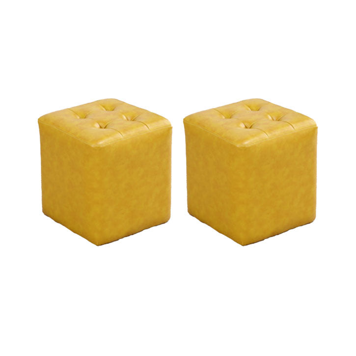 Tufted Ottoman Tear Resistant Faux Leather Contemporary Footstool Ottoman Yellow Square 2 Piece Set Clearhalo 'furn' 'furn_ottomans_poufs' 'Furniture' 'Living Room Furniture' 'Ottomans & Poufs' 'ottomans_poufs' 6033623
