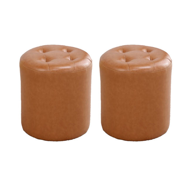 Tufted Ottoman Tear Resistant Faux Leather Contemporary Footstool Ottoman Gold Round 2 Piece Set Clearhalo 'furn' 'furn_ottomans_poufs' 'Furniture' 'Living Room Furniture' 'Ottomans & Poufs' 'ottomans_poufs' 6033624