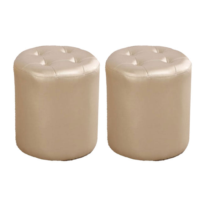 Tufted Ottoman Tear Resistant Faux Leather Contemporary Footstool Ottoman Champagne Round 2 Piece Set Clearhalo 'furn' 'furn_ottomans_poufs' 'Furniture' 'Living Room Furniture' 'Ottomans & Poufs' 'ottomans_poufs' 6033626