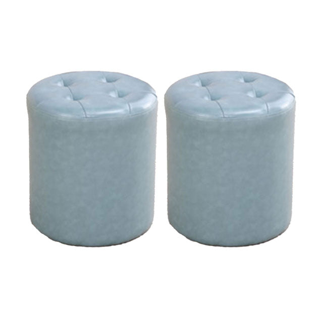 Tufted Ottoman Tear Resistant Faux Leather Contemporary Footstool Ottoman Blue Round 2 Piece Set Clearhalo 'furn' 'furn_ottomans_poufs' 'Furniture' 'Living Room Furniture' 'Ottomans & Poufs' 'ottomans_poufs' 6033627
