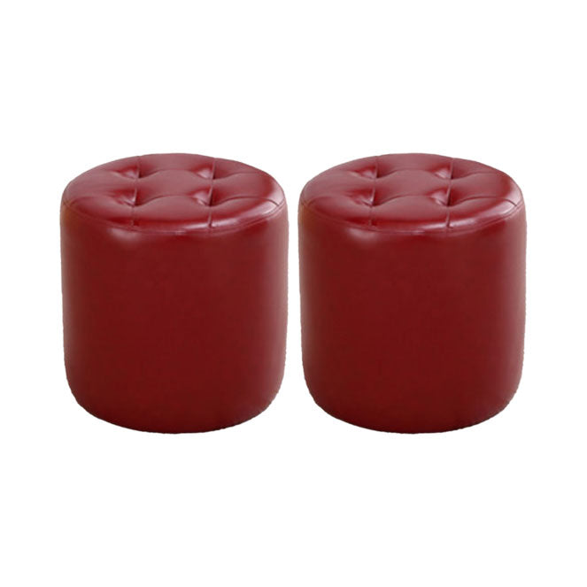 Tufted Ottoman Tear Resistant Faux Leather Contemporary Footstool Ottoman Red Round 2 Piece Set Clearhalo 'furn' 'furn_ottomans_poufs' 'Furniture' 'Living Room Furniture' 'Ottomans & Poufs' 'ottomans_poufs' 6033628