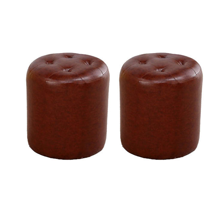Tufted Ottoman Tear Resistant Faux Leather Contemporary Footstool Ottoman Brown Round 2 Piece Set Clearhalo 'furn' 'furn_ottomans_poufs' 'Furniture' 'Living Room Furniture' 'Ottomans & Poufs' 'ottomans_poufs' 6033629