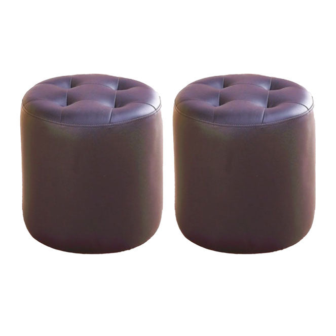 Tufted Ottoman Tear Resistant Faux Leather Contemporary Footstool Ottoman Coffee Round 2 Piece Set Clearhalo 'furn' 'furn_ottomans_poufs' 'Furniture' 'Living Room Furniture' 'Ottomans & Poufs' 'ottomans_poufs' 6033630