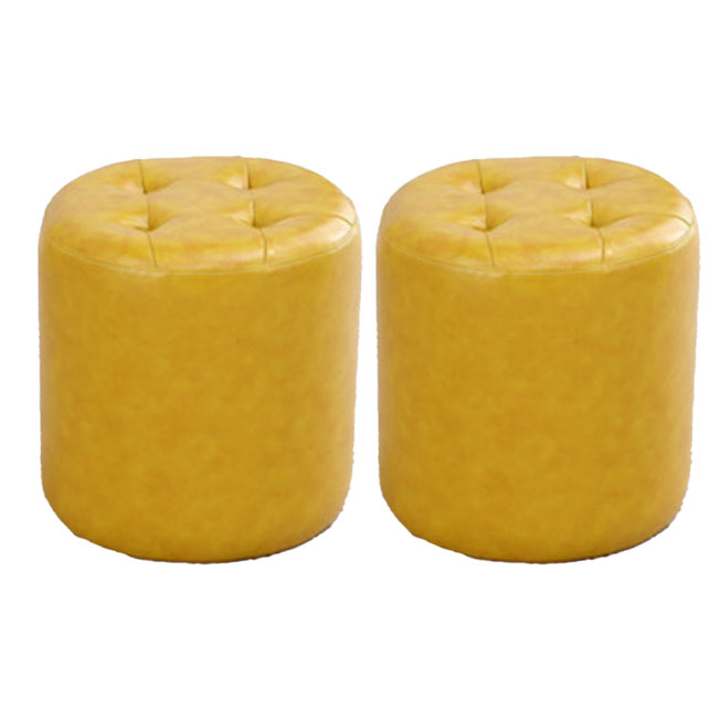 Tufted Ottoman Tear Resistant Faux Leather Contemporary Footstool Ottoman Yellow Round 2 Piece Set Clearhalo 'furn' 'furn_ottomans_poufs' 'Furniture' 'Living Room Furniture' 'Ottomans & Poufs' 'ottomans_poufs' 6033631
