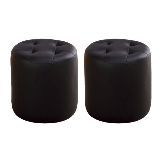 Tufted Ottoman Tear Resistant Faux Leather Contemporary Footstool Ottoman Black Round 2 Piece Set Clearhalo 'furn' 'furn_ottomans_poufs' 'Furniture' 'Living Room Furniture' 'Ottomans & Poufs' 'ottomans_poufs' 6033633