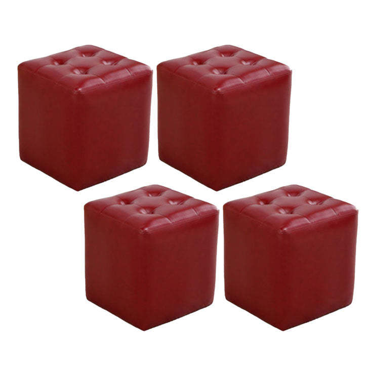 Tufted Ottoman Tear Resistant Faux Leather Contemporary Footstool Ottoman Red Square 4 Piece Set Clearhalo 'furn' 'furn_ottomans_poufs' 'Furniture' 'Living Room Furniture' 'Ottomans & Poufs' 'ottomans_poufs' 6033636