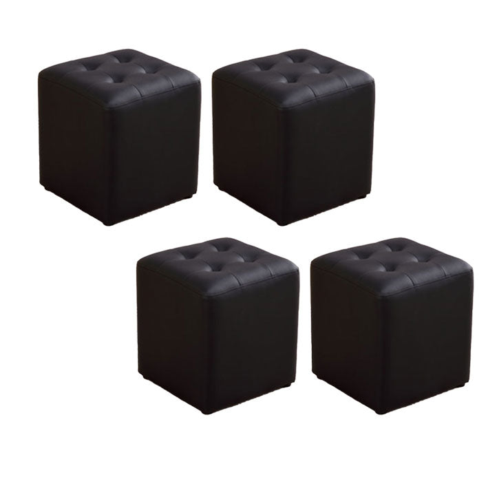 Tufted Ottoman Tear Resistant Faux Leather Contemporary Footstool Ottoman Black Square 4 Piece Set Clearhalo 'furn' 'furn_ottomans_poufs' 'Furniture' 'Living Room Furniture' 'Ottomans & Poufs' 'ottomans_poufs' 6033639
