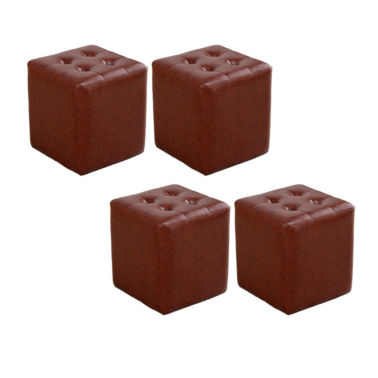 Tufted Ottoman Tear Resistant Faux Leather Contemporary Footstool Ottoman Brown Square 4 Piece Set Clearhalo 'furn' 'furn_ottomans_poufs' 'Furniture' 'Living Room Furniture' 'Ottomans & Poufs' 'ottomans_poufs' 6033642