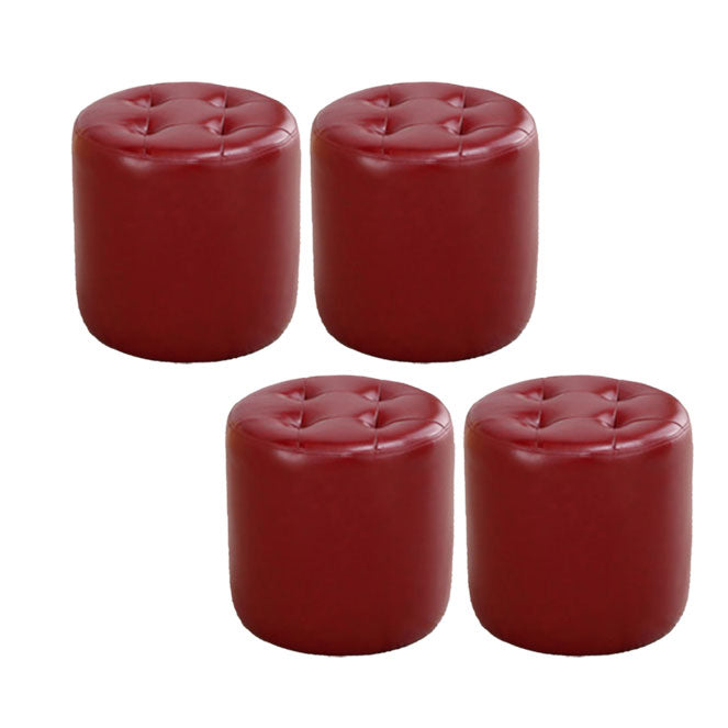 Tufted Ottoman Tear Resistant Faux Leather Contemporary Footstool Ottoman Red Round 4 Piece Set Clearhalo 'furn' 'furn_ottomans_poufs' 'Furniture' 'Living Room Furniture' 'Ottomans & Poufs' 'ottomans_poufs' 6033648