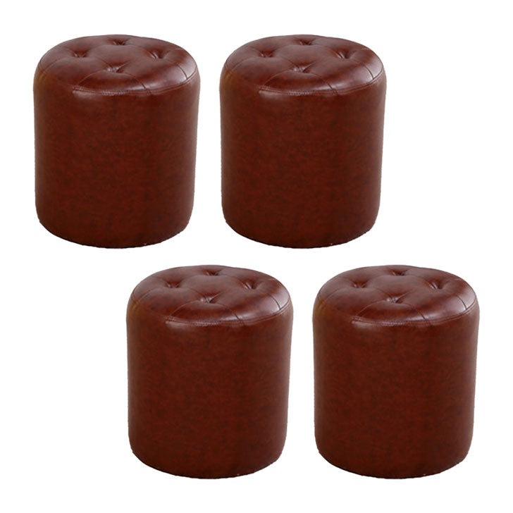 Tufted Ottoman Tear Resistant Faux Leather Contemporary Footstool Ottoman Brown Round 4 Piece Set Clearhalo 'furn' 'furn_ottomans_poufs' 'Furniture' 'Living Room Furniture' 'Ottomans & Poufs' 'ottomans_poufs' 6033649