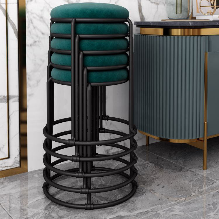 Modern Ottoman Velvet Upholstered Tear Resistant Round Ottoman with Chair Legs Clearhalo 'furn' 'furn_ottomans_poufs' 'Furniture' 'Living Room Furniture' 'Ottomans & Poufs' 'ottomans_poufs' 6033663