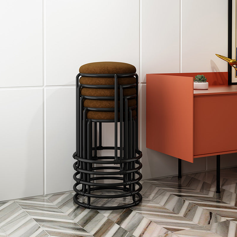 Modern Ottoman Velvet Upholstered Tear Resistant Round Ottoman with Chair Legs Clearhalo 'furn' 'furn_ottomans_poufs' 'Furniture' 'Living Room Furniture' 'Ottomans & Poufs' 'ottomans_poufs' 6033677