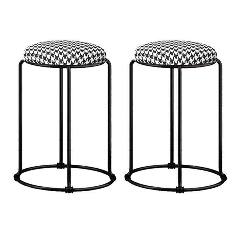 Modern Ottoman Velvet Upholstered Tear Resistant Round Ottoman with Chair Legs Black White 2 Piece Set Clearhalo 'furn' 'furn_ottomans_poufs' 'Furniture' 'Living Room Furniture' 'Ottomans & Poufs' 'ottomans_poufs' 6033684