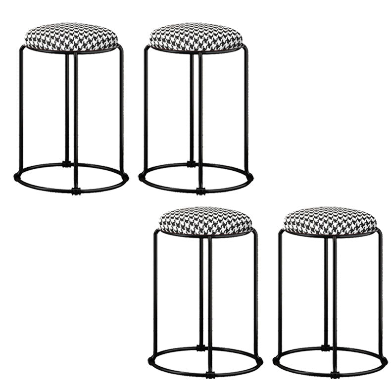 Modern Ottoman Velvet Upholstered Tear Resistant Round Ottoman with Chair Legs Black White 4 Piece Set Clearhalo 'furn' 'furn_ottomans_poufs' 'Furniture' 'Living Room Furniture' 'Ottomans & Poufs' 'ottomans_poufs' 6033696