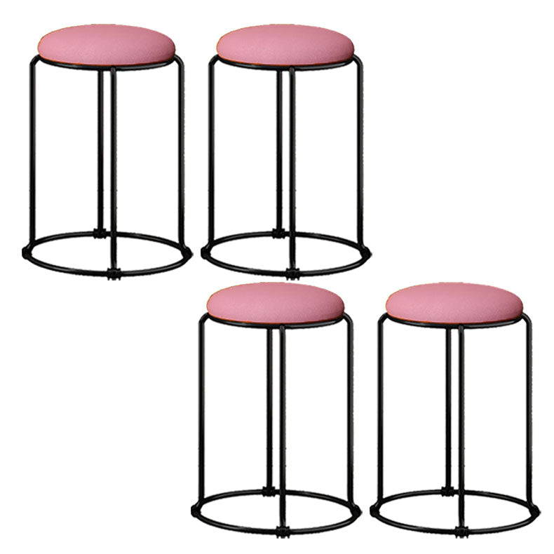 Modern Ottoman Velvet Upholstered Tear Resistant Round Ottoman with Chair Legs Pink 4 Piece Set Clearhalo 'furn' 'furn_ottomans_poufs' 'Furniture' 'Living Room Furniture' 'Ottomans & Poufs' 'ottomans_poufs' 6033699