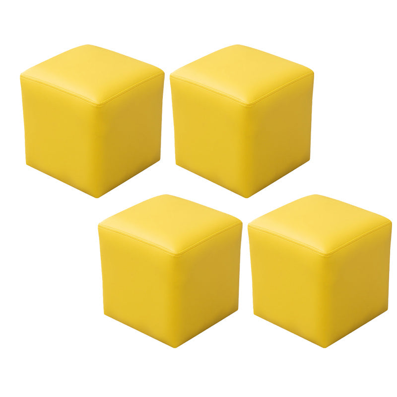 Modern Leather Standard Solid Color Stain Resistant Standard for Drawing Room Lemon Yellow 4 Piece Set Clearhalo 'furn' 'furn_ottomans_poufs' 'Furniture' 'Living Room Furniture' 'Ottomans & Poufs' 'ottomans_poufs' 6033816