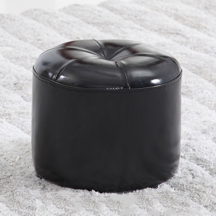 Vintage Indoor Leather Ottoman Patchwork Color Block Round Tufted Pouf Ottoman Black 1 Piece Clearhalo 'furn' 'furn_ottomans_poufs' 'Furniture' 'Living Room Furniture' 'Ottomans & Poufs' 'ottomans_poufs' 6033825