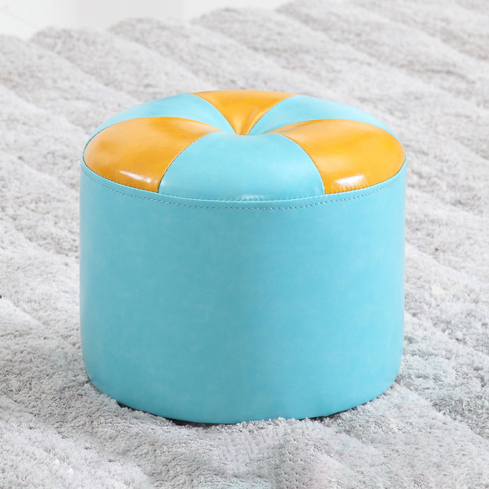 Vintage Indoor Leather Ottoman Patchwork Color Block Round Tufted Pouf Ottoman Sky Blue 1 Piece Clearhalo 'furn' 'furn_ottomans_poufs' 'Furniture' 'Living Room Furniture' 'Ottomans & Poufs' 'ottomans_poufs' 6033828