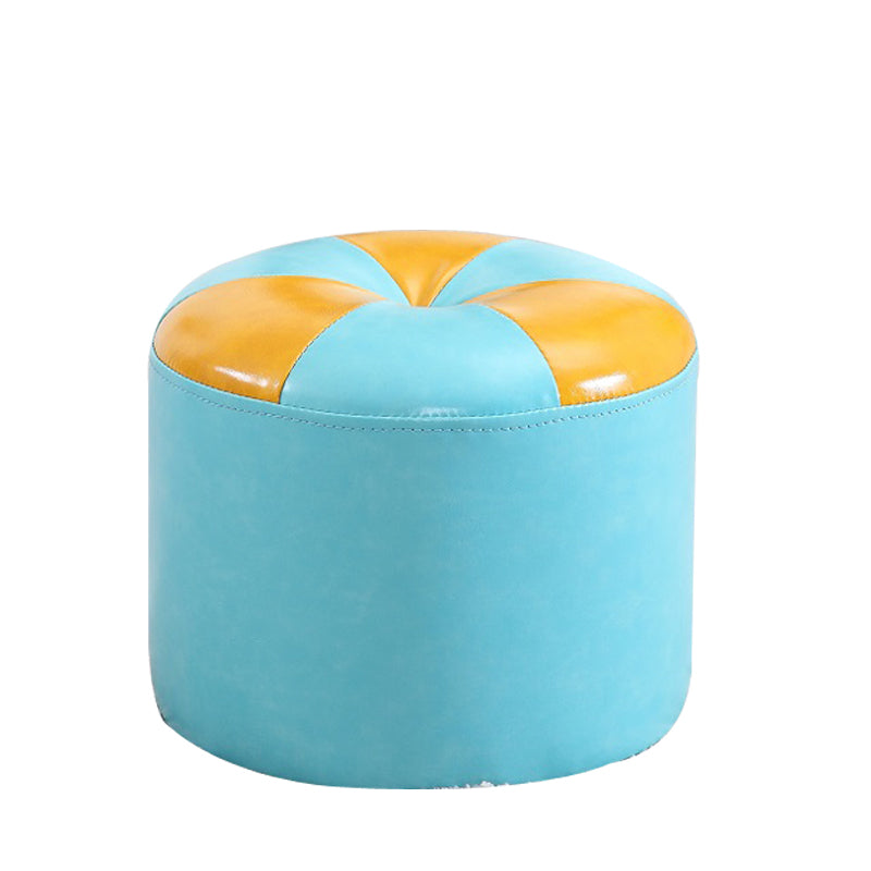 Vintage Indoor Leather Ottoman Patchwork Color Block Round Tufted Pouf Ottoman Clearhalo 'furn' 'furn_ottomans_poufs' 'Furniture' 'Living Room Furniture' 'Ottomans & Poufs' 'ottomans_poufs' 6033834