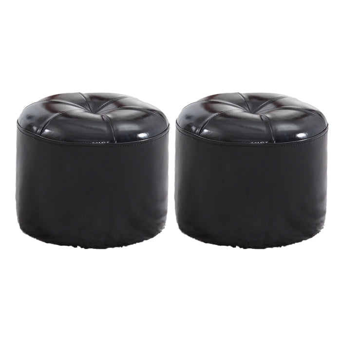 Vintage Indoor Leather Ottoman Patchwork Color Block Round Tufted Pouf Ottoman Black 2 Piece Set Clearhalo 'furn' 'furn_ottomans_poufs' 'Furniture' 'Living Room Furniture' 'Ottomans & Poufs' 'ottomans_poufs' 6033836