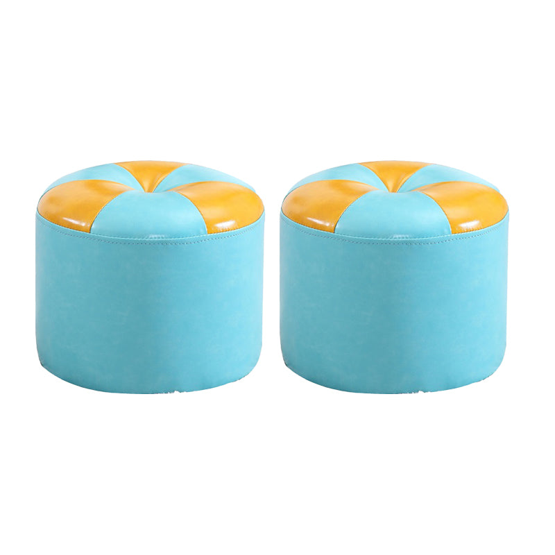 Vintage Indoor Leather Ottoman Patchwork Color Block Round Tufted Pouf Ottoman Sky Blue 2 Piece Set Clearhalo 'furn' 'furn_ottomans_poufs' 'Furniture' 'Living Room Furniture' 'Ottomans & Poufs' 'ottomans_poufs' 6033838