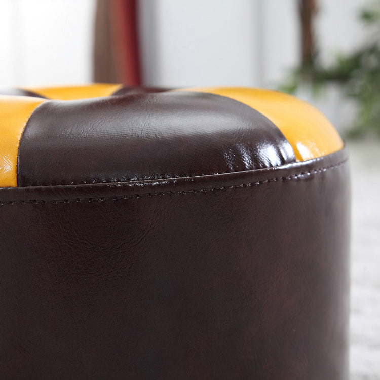 Vintage Indoor Leather Ottoman Patchwork Color Block Round Tufted Pouf Ottoman Clearhalo 'furn' 'furn_ottomans_poufs' 'Furniture' 'Living Room Furniture' 'Ottomans & Poufs' 'ottomans_poufs' 6033842
