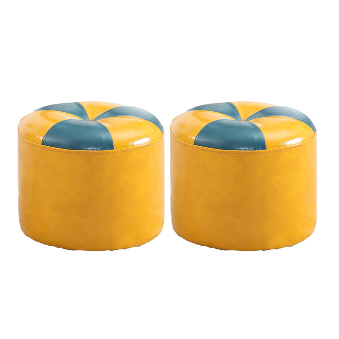 Vintage Indoor Leather Ottoman Patchwork Color Block Round Tufted Pouf Ottoman Yellow 2 Piece Set Clearhalo 'furn' 'furn_ottomans_poufs' 'Furniture' 'Living Room Furniture' 'Ottomans & Poufs' 'ottomans_poufs' 6033844