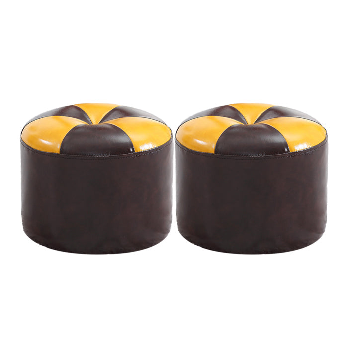 Vintage Indoor Leather Ottoman Patchwork Color Block Round Tufted Pouf Ottoman Brown 2 Piece Set Clearhalo 'furn' 'furn_ottomans_poufs' 'Furniture' 'Living Room Furniture' 'Ottomans & Poufs' 'ottomans_poufs' 6033847