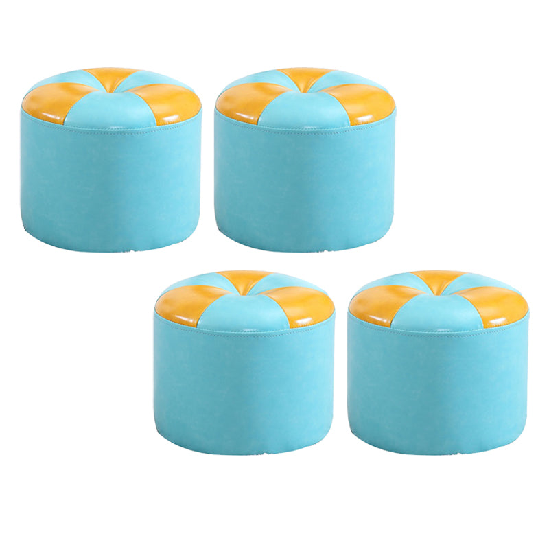 Vintage Indoor Leather Ottoman Patchwork Color Block Round Tufted Pouf Ottoman Sky Blue 4 Piece Set Clearhalo 'furn' 'furn_ottomans_poufs' 'Furniture' 'Living Room Furniture' 'Ottomans & Poufs' 'ottomans_poufs' 6033848