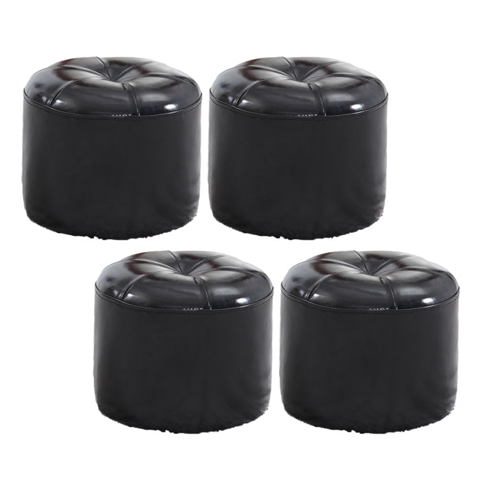 Vintage Indoor Leather Ottoman Patchwork Color Block Round Tufted Pouf Ottoman Black 4 Piece Set Clearhalo 'furn' 'furn_ottomans_poufs' 'Furniture' 'Living Room Furniture' 'Ottomans & Poufs' 'ottomans_poufs' 6033849