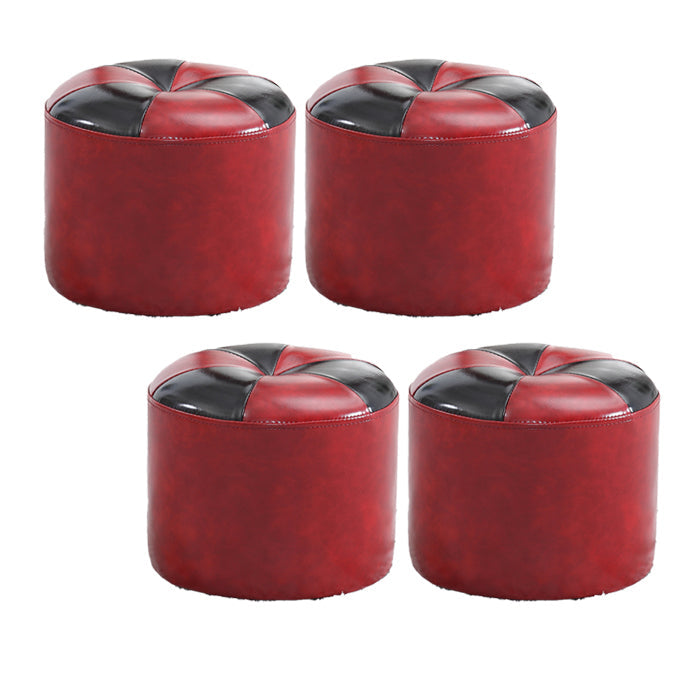 Vintage Indoor Leather Ottoman Patchwork Color Block Round Tufted Pouf Ottoman Red 4 Piece Set Clearhalo 'furn' 'furn_ottomans_poufs' 'Furniture' 'Living Room Furniture' 'Ottomans & Poufs' 'ottomans_poufs' 6033850