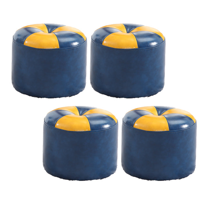Vintage Indoor Leather Ottoman Patchwork Color Block Round Tufted Pouf Ottoman Blue 4 Piece Set Clearhalo 'furn' 'furn_ottomans_poufs' 'Furniture' 'Living Room Furniture' 'Ottomans & Poufs' 'ottomans_poufs' 6033851