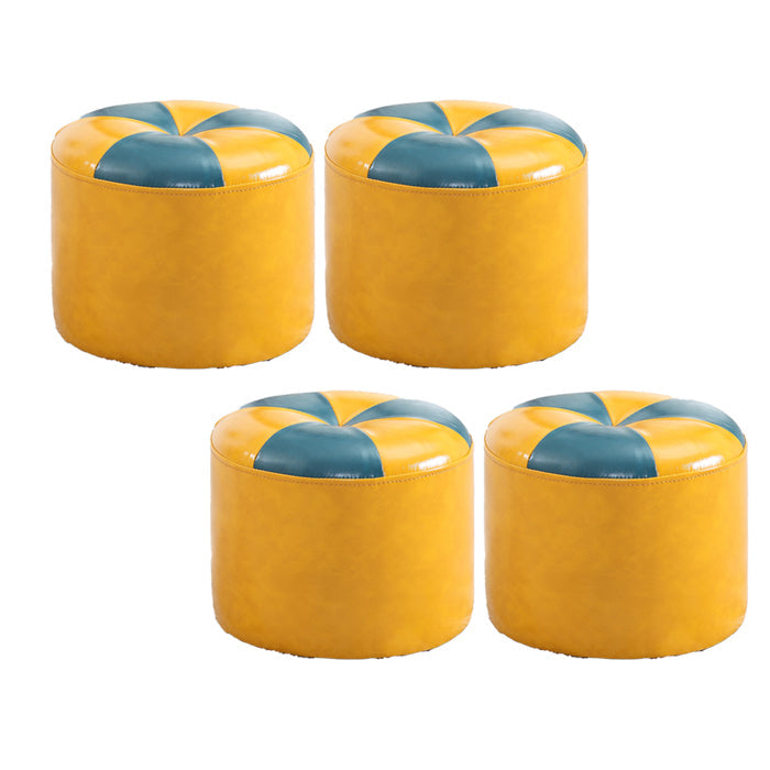 Vintage Indoor Leather Ottoman Patchwork Color Block Round Tufted Pouf Ottoman Yellow 4 Piece Set Clearhalo 'furn' 'furn_ottomans_poufs' 'Furniture' 'Living Room Furniture' 'Ottomans & Poufs' 'ottomans_poufs' 6033852