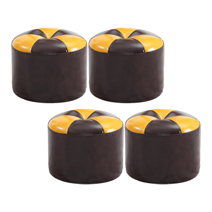 Vintage Indoor Leather Ottoman Patchwork Color Block Round Tufted Pouf Ottoman Brown 4 Piece Set Clearhalo 'furn' 'furn_ottomans_poufs' 'Furniture' 'Living Room Furniture' 'Ottomans & Poufs' 'ottomans_poufs' 6033853