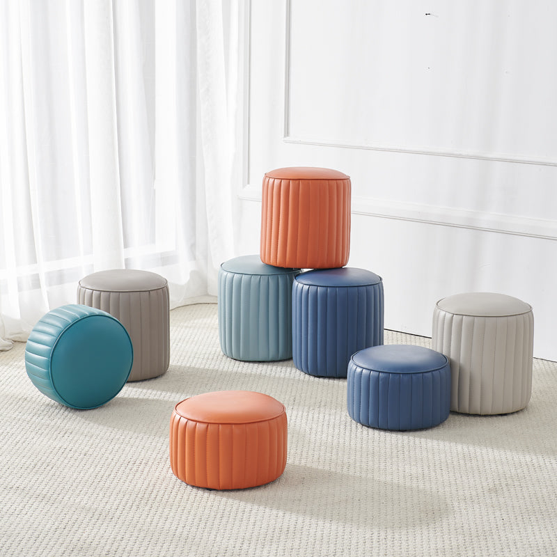 Modern Orange Pouf Water Resistant Round Pure Color Leather Pouf Clearhalo 'furn' 'furn_ottomans_poufs' 'Furniture' 'Living Room Furniture' 'Ottomans & Poufs' 'ottomans_poufs' 6033858