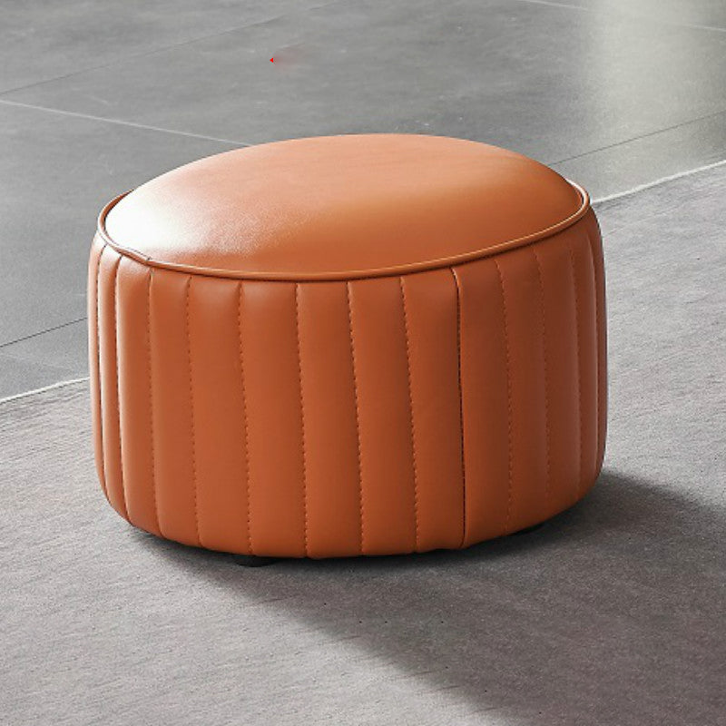 Modern Orange Pouf Water Resistant Round Pure Color Leather Pouf Orange 1 Piece Clearhalo 'furn' 'furn_ottomans_poufs' 'Furniture' 'Living Room Furniture' 'Ottomans & Poufs' 'ottomans_poufs' 6033859