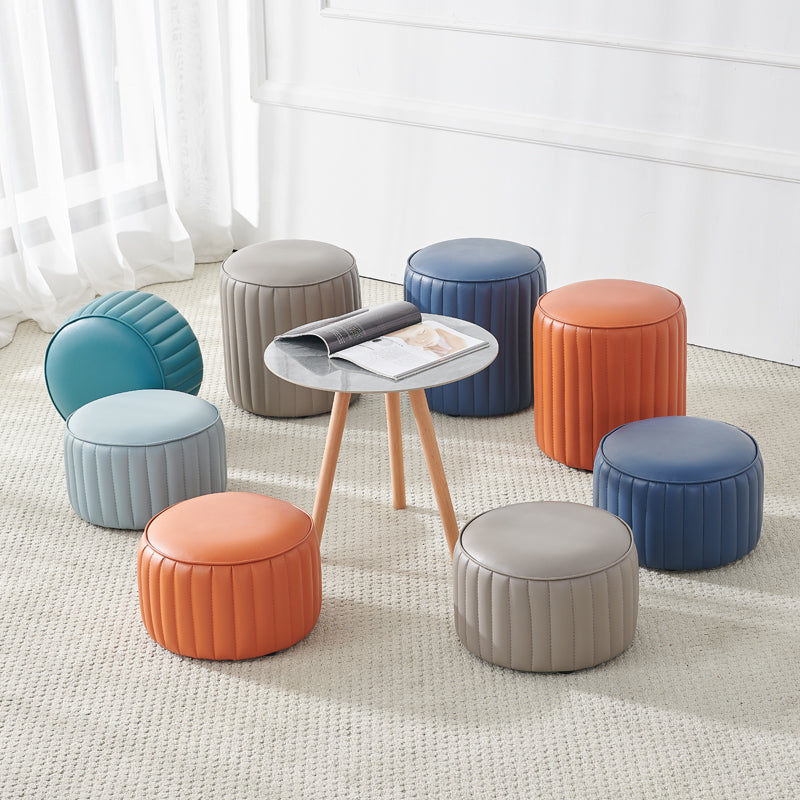 Modern Orange Pouf Water Resistant Round Pure Color Leather Pouf Clearhalo 'furn' 'furn_ottomans_poufs' 'Furniture' 'Living Room Furniture' 'Ottomans & Poufs' 'ottomans_poufs' 6033860