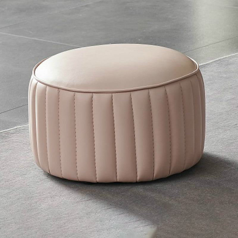 Modern Orange Pouf Water Resistant Round Pure Color Leather Pouf 14"L x 14"W x 9.5"H Light Pink 1 Piece Clearhalo 'furn' 'furn_ottomans_poufs' 'Furniture' 'Living Room Furniture' 'Ottomans & Poufs' 'ottomans_poufs' 6033862