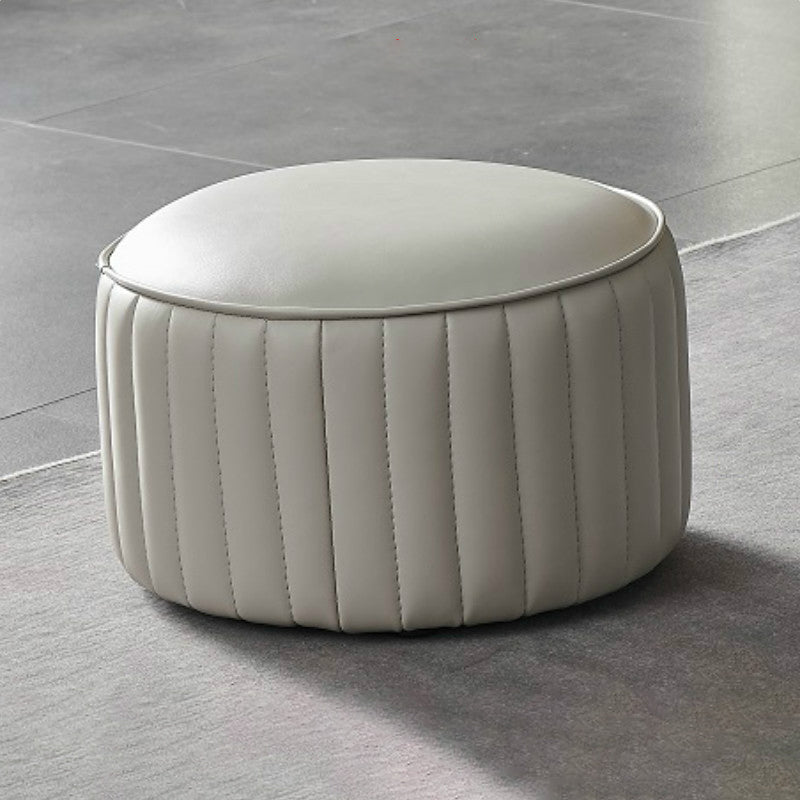 Modern Orange Pouf Water Resistant Round Pure Color Leather Pouf 14"L x 14"W x 9.5"H Light Gray 1 Piece Clearhalo 'furn' 'furn_ottomans_poufs' 'Furniture' 'Living Room Furniture' 'Ottomans & Poufs' 'ottomans_poufs' 6033863