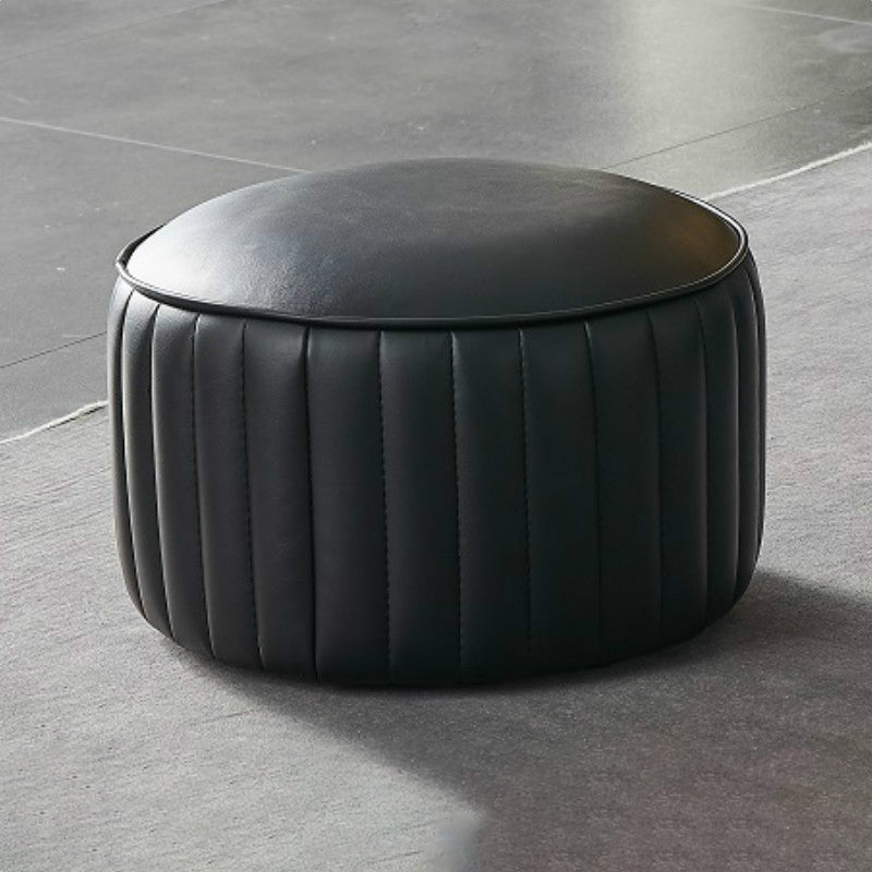Modern Orange Pouf Water Resistant Round Pure Color Leather Pouf 14"L x 14"W x 9.5"H Black 1 Piece Clearhalo 'furn' 'furn_ottomans_poufs' 'Furniture' 'Living Room Furniture' 'Ottomans & Poufs' 'ottomans_poufs' 6033868
