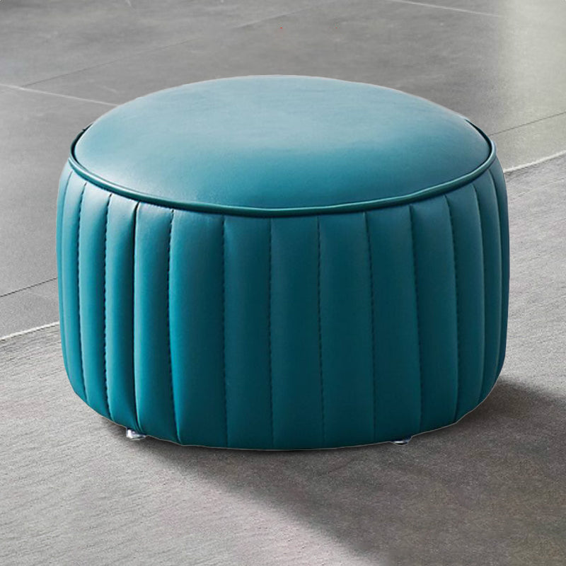 Modern Orange Pouf Water Resistant Round Pure Color Leather Pouf Peacock Blue 1 Piece Clearhalo 'furn' 'furn_ottomans_poufs' 'Furniture' 'Living Room Furniture' 'Ottomans & Poufs' 'ottomans_poufs' 6033869