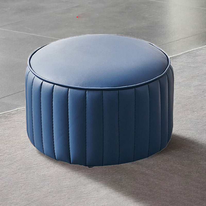 Modern Orange Pouf Water Resistant Round Pure Color Leather Pouf 14"L x 14"W x 9.5"H Royal Blue 1 Piece Clearhalo 'furn' 'furn_ottomans_poufs' 'Furniture' 'Living Room Furniture' 'Ottomans & Poufs' 'ottomans_poufs' 6033871