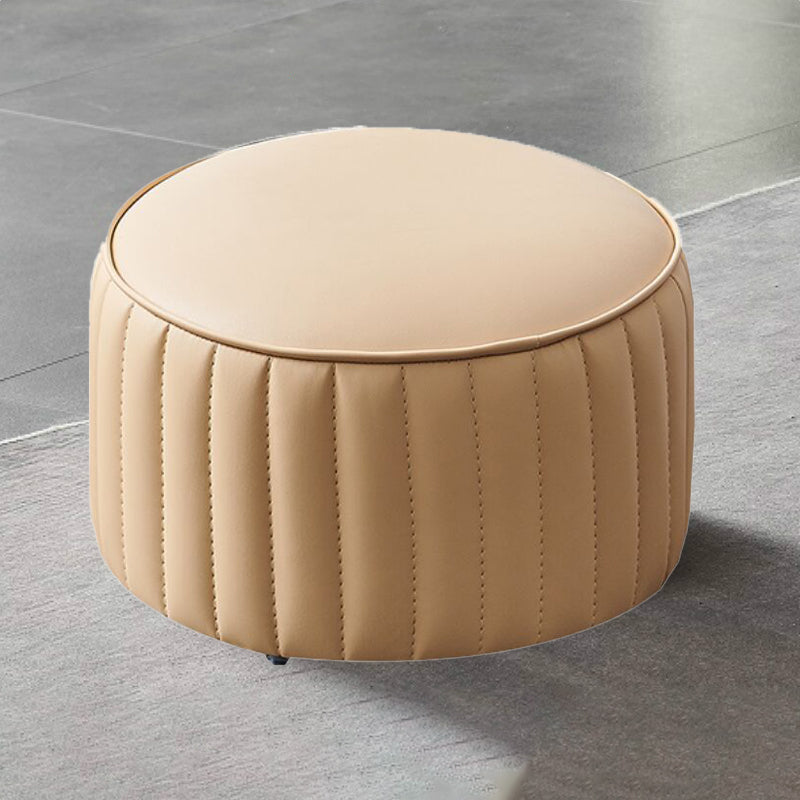 Modern Orange Pouf Water Resistant Round Pure Color Leather Pouf 14"L x 14"W x 9.5"H Beige 1 Piece Clearhalo 'furn' 'furn_ottomans_poufs' 'Furniture' 'Living Room Furniture' 'Ottomans & Poufs' 'ottomans_poufs' 6033873