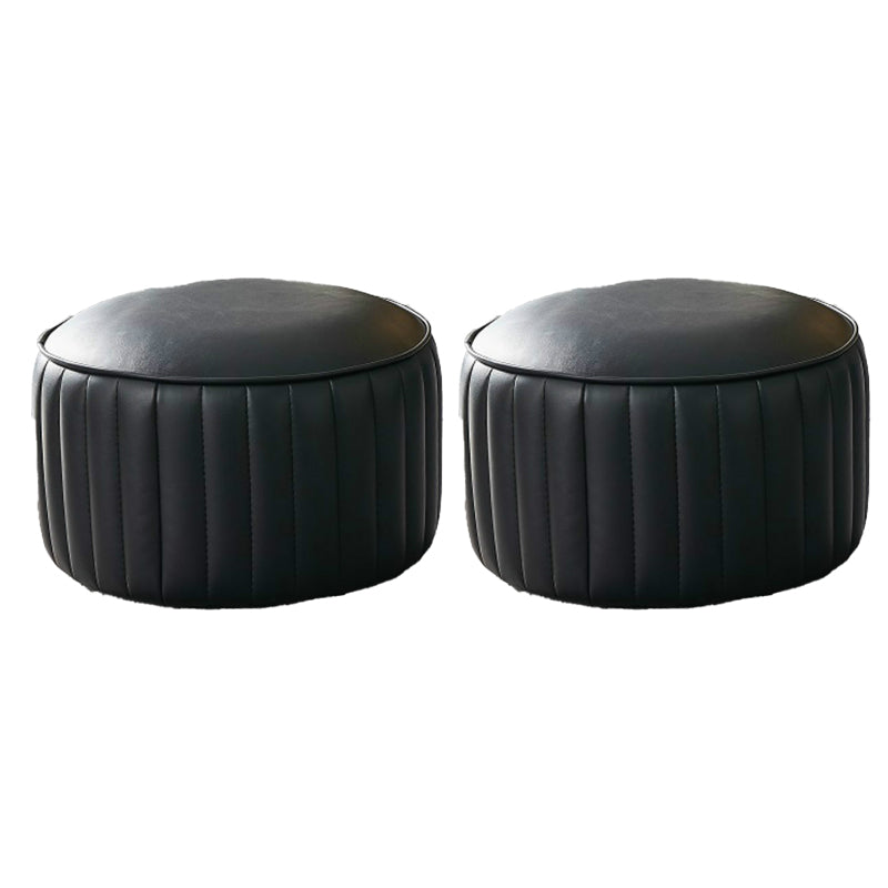 Modern Orange Pouf Water Resistant Round Pure Color Leather Pouf 14"L x 14"W x 9.5"H Black 2 Piece Set Clearhalo 'furn' 'furn_ottomans_poufs' 'Furniture' 'Living Room Furniture' 'Ottomans & Poufs' 'ottomans_poufs' 6033876